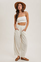 Oatmeal Linen Blend Barrel Leg Maternity Pants