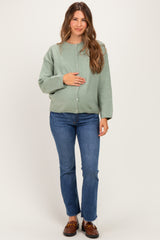 Sage Classic Crew Neck Maternity Button Cardigan