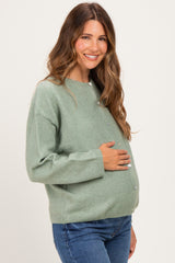 Sage Classic Crew Neck Maternity Button Cardigan