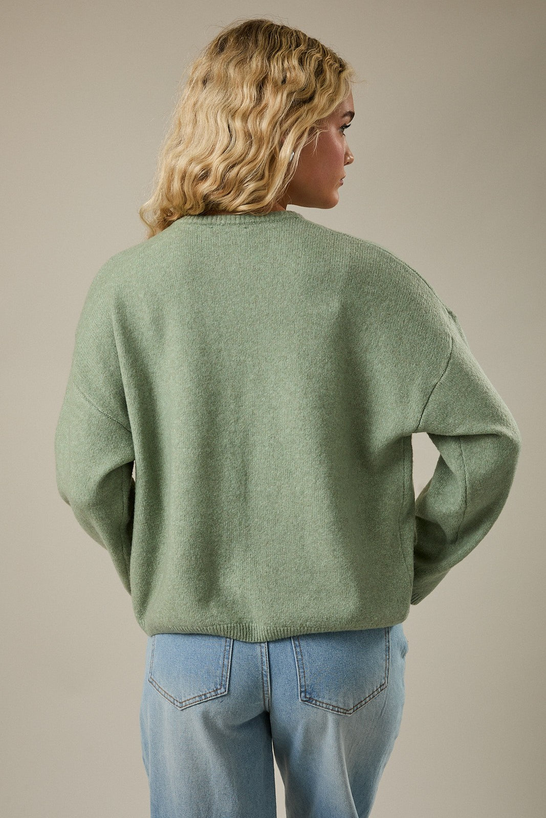Sage Classic Crew Neck Button Cardigan