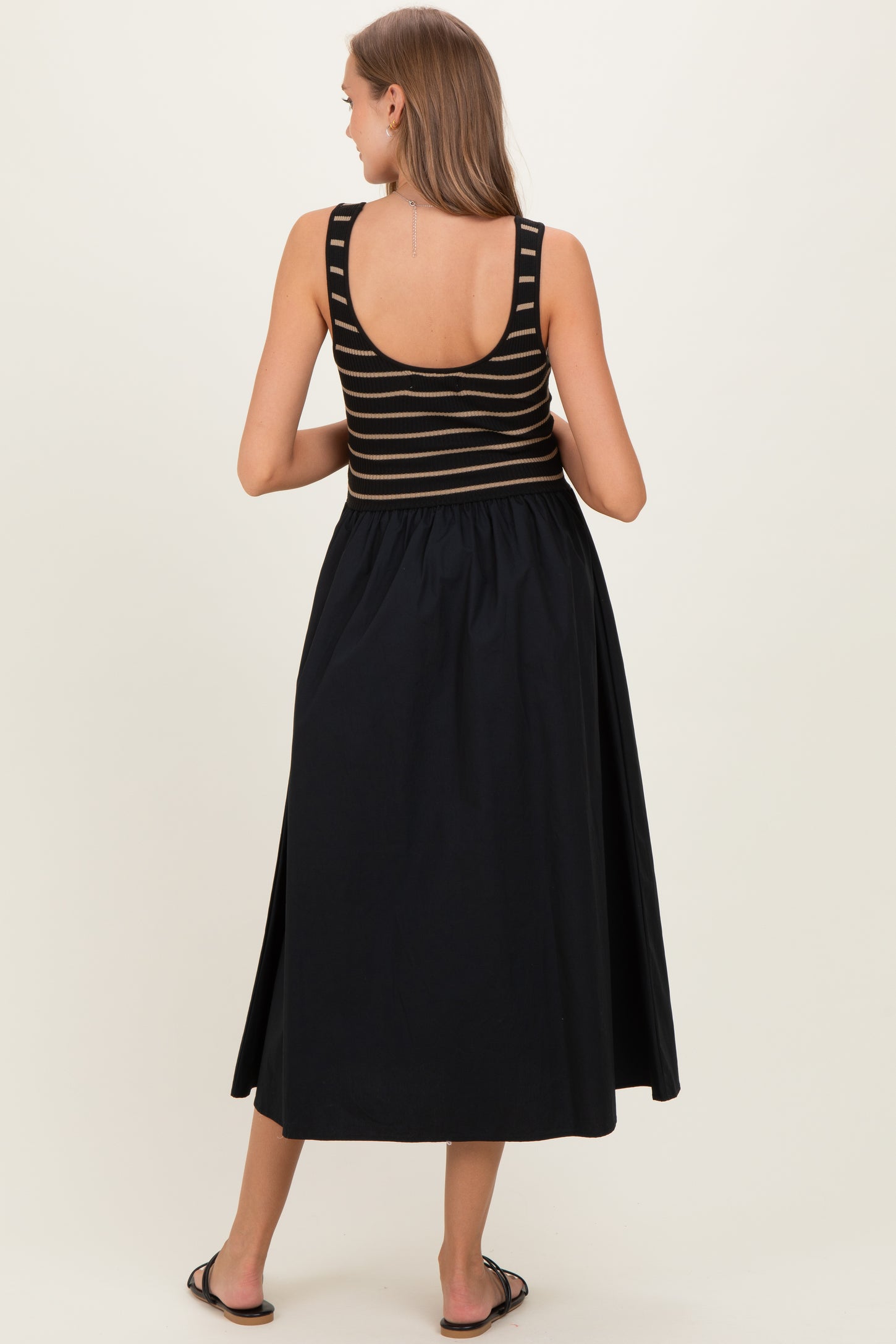 Black Striped Contrast Knit Sleeveless Maternity Maxi
