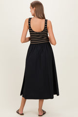 Black Striped Contrast Knit Sleeveless Maternity Maxi