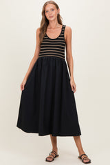 Black Striped Contrast Knit Sleeveless Maternity Maxi