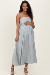 Light Blue Striped Strapless Maternity Maxi Dress