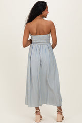 Light Blue Striped Strapless Maternity Maxi Dress