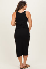 Black Ribbed Maternity Tank Midi Dress