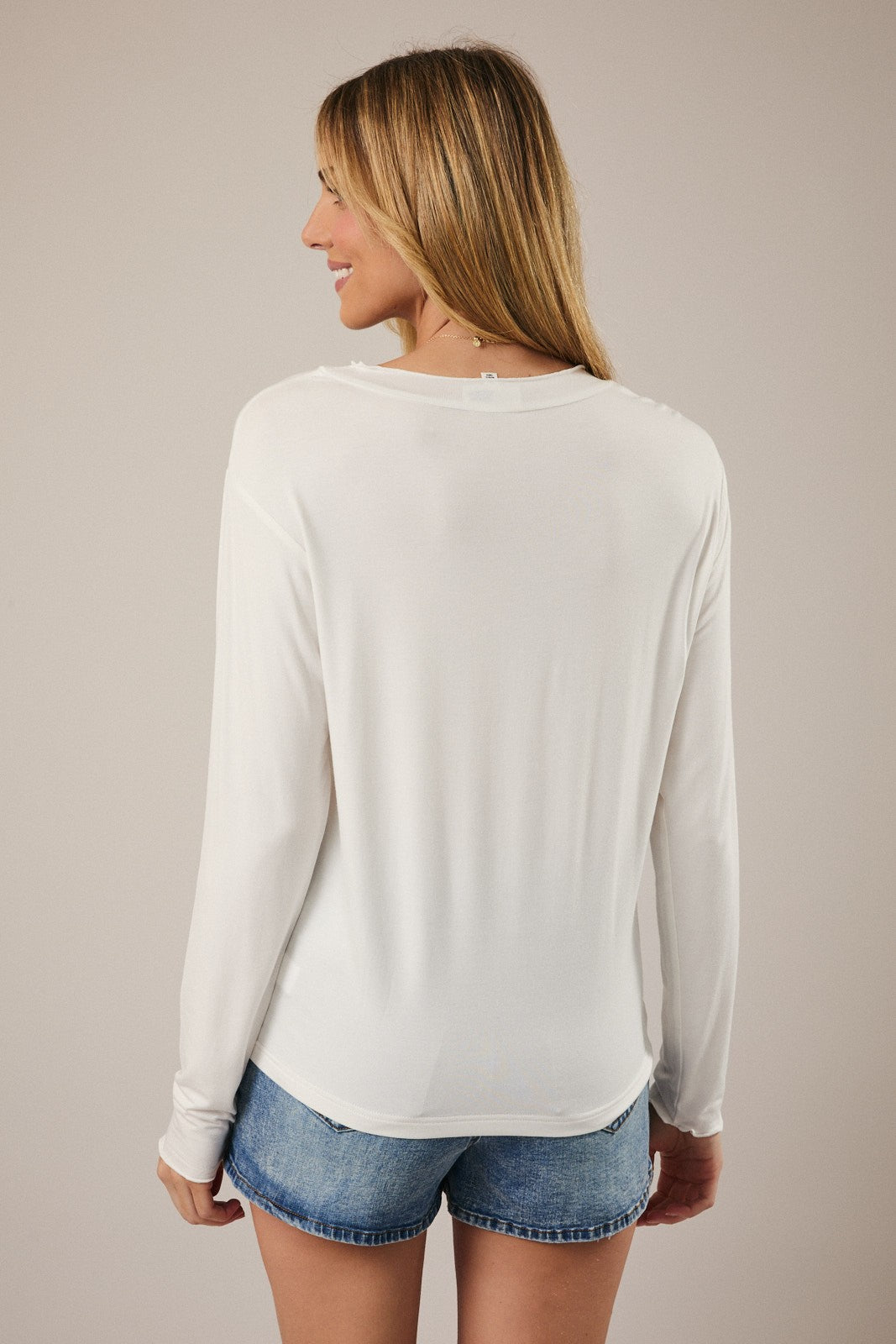 White Ruffle Detail Long Sleeve Top