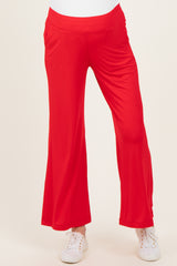 Red Ankle Wide Leg Maternity Pants