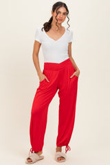 Red Crossover Waist Maternity Pants