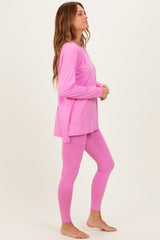 Pink Brushed Knit Oversized Top and Legging Set