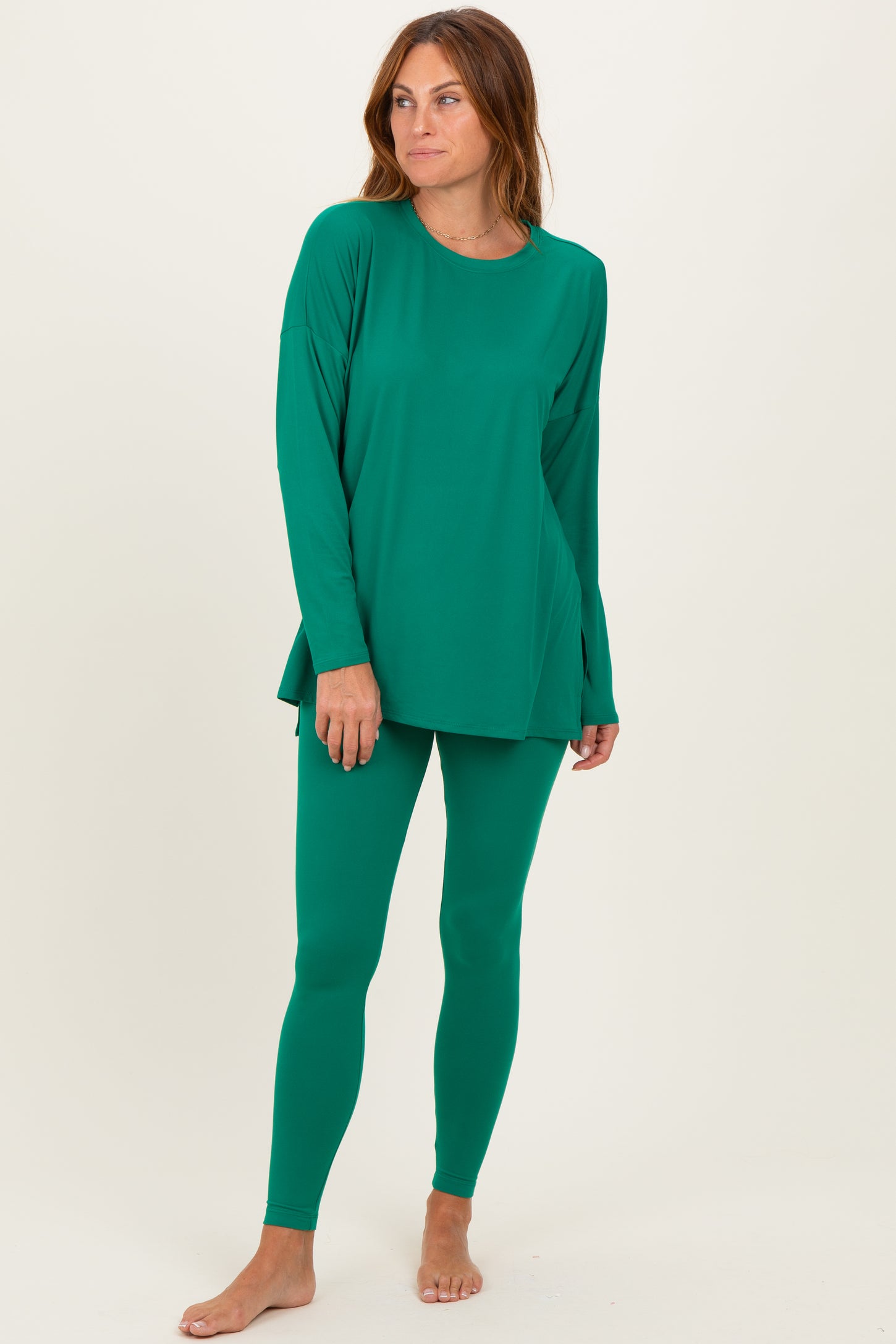 Emerald Brushed Knit Oversized Top and Legging Maternity Set