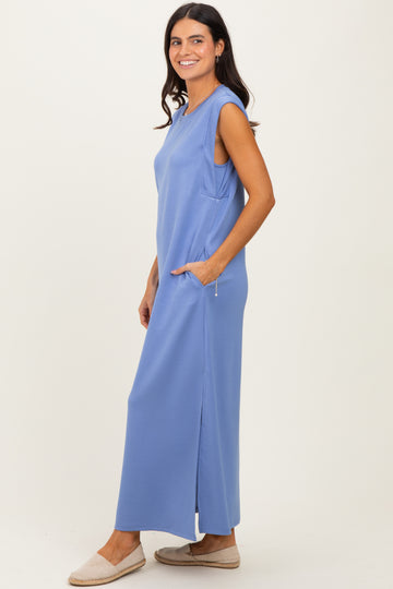 Light Blue Sleeveless Side Slit Midi Dress