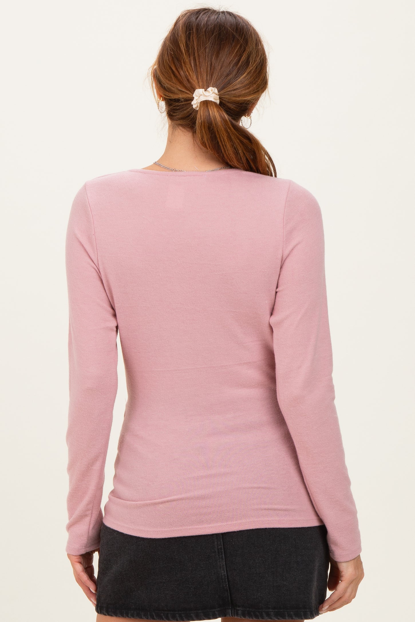 Mauve Brushed Knit Wrap Front Top