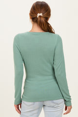 Green Brushed Knit Wrap Front Top