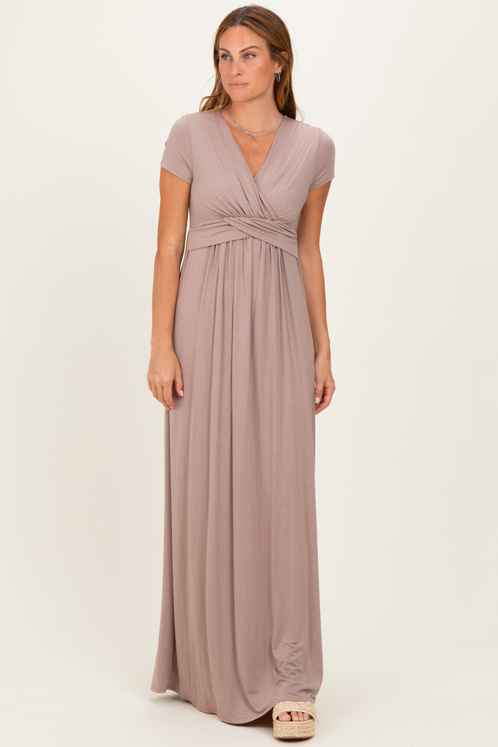 PinkBlush Mocha Draped Maternity/Nursing Maxi Dress