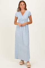 PinkBlush Light Blue Draped Nursing Maxi Dress
