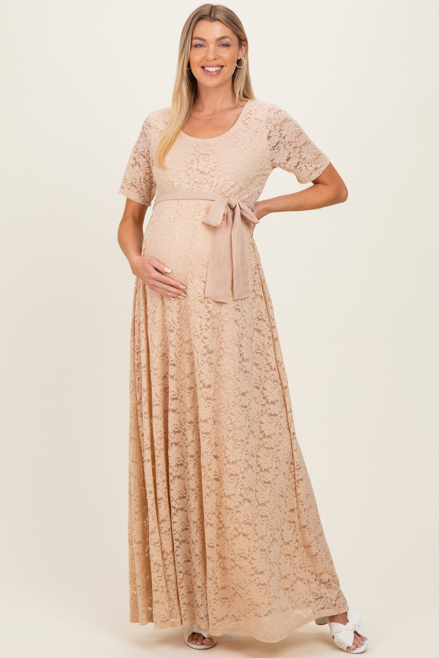 Mocha Lace Sash Tie Maternity Gown
