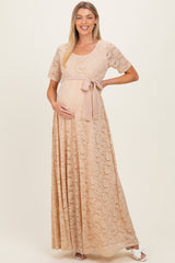 Mocha Lace Sash Tie Maternity Gown