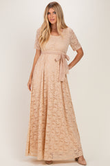 Mocha Lace Sash Tie Maternity Gown