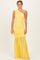 Lemon Ruched Mesh One Shoulder Maxi Dress