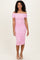 Baby Pink Ruched Mesh Off Shoulder Midi Dress
