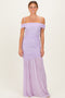 Lavender Ruched Mesh Off Shoulder Maxi Dress