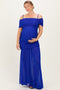 Royal Blue Ruched Mesh Off Shoulder Maternity Maxi Dress