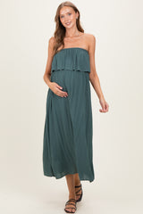Ash Jade Woven Crinkle Flounce Strapless Maternity Maxi Dress