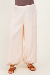 Ecru Cotton Gauze Tie Hem Maternity Pants