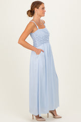 Light Blue Textured Smocked Maxi Dress