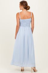 Light Blue Textured Smocked Maxi Dress