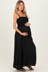 Black Textured Smocked Maternity Maxi Dress