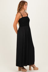 Black Textured Smocked Maxi Dress