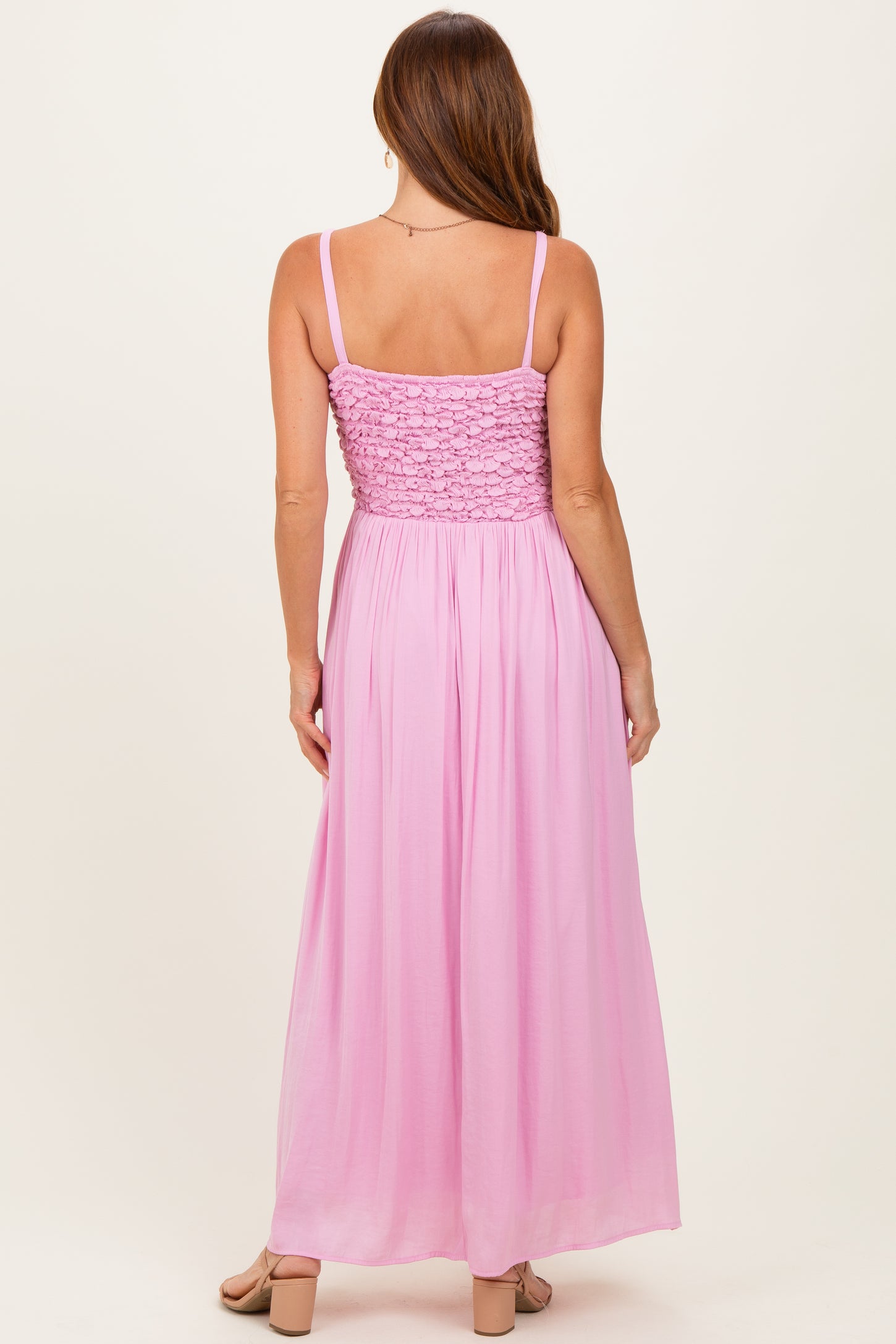 Pink Textured Smocked Maxi Dress