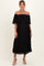 Black Pleated Off Shoulder Flounce Maternity Midi Dress