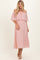 Pink Pleated Off Shoulder Flounce Midi Dress