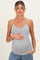 woman wearing a grey maternity tank top and holding her baby bump