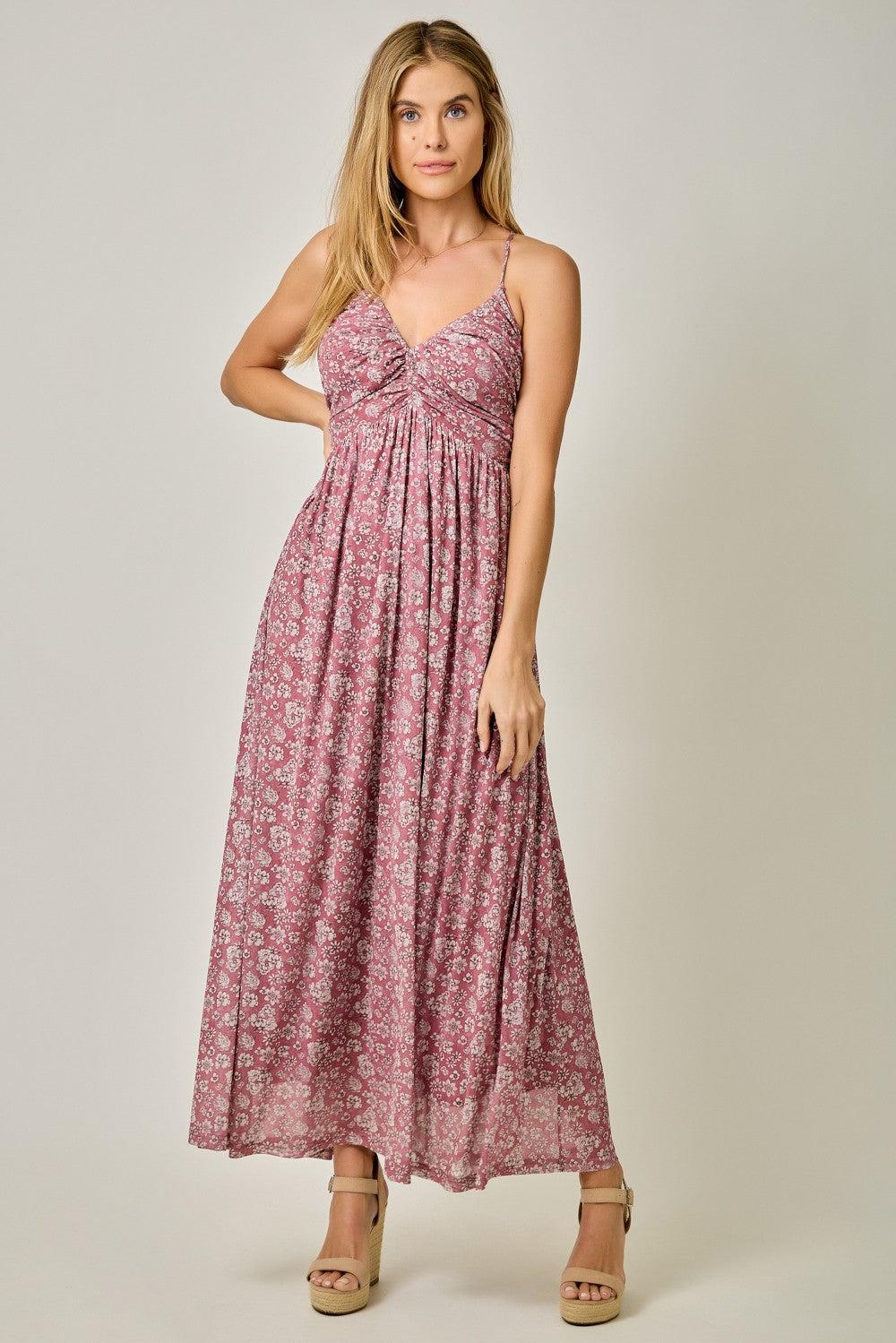 Mauve Criss-Cross Back Mesh Dress