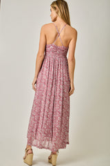 Mauve Criss-Cross Back Mesh Dress