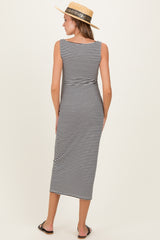 Black Striped Boat Neck Sleeveless Maternity Midi Dress