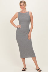 Black Striped Boat Neck Sleeveless Maternity Midi Dress