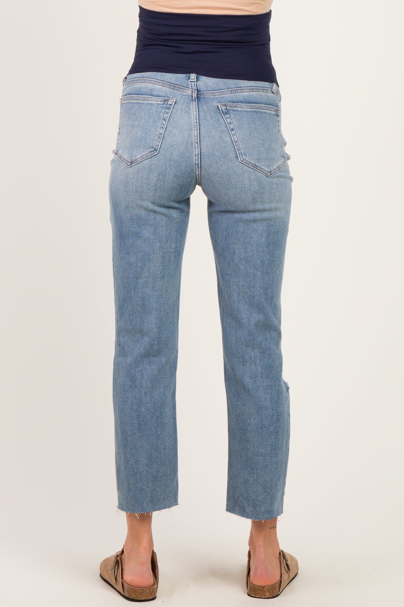 Blue Straight Leg Distressed Maternity Jeans