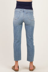 Blue Straight Leg Distressed Maternity Jeans