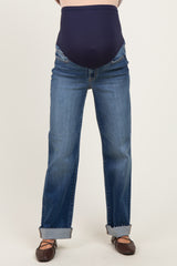 Dark Wash Maternity Dad Jean With Cuffed Hem