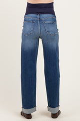 Dark Wash Maternity Dad Jean With Cuffed Hem