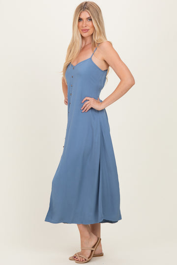 Slate Blue Button Accent Midi Dress