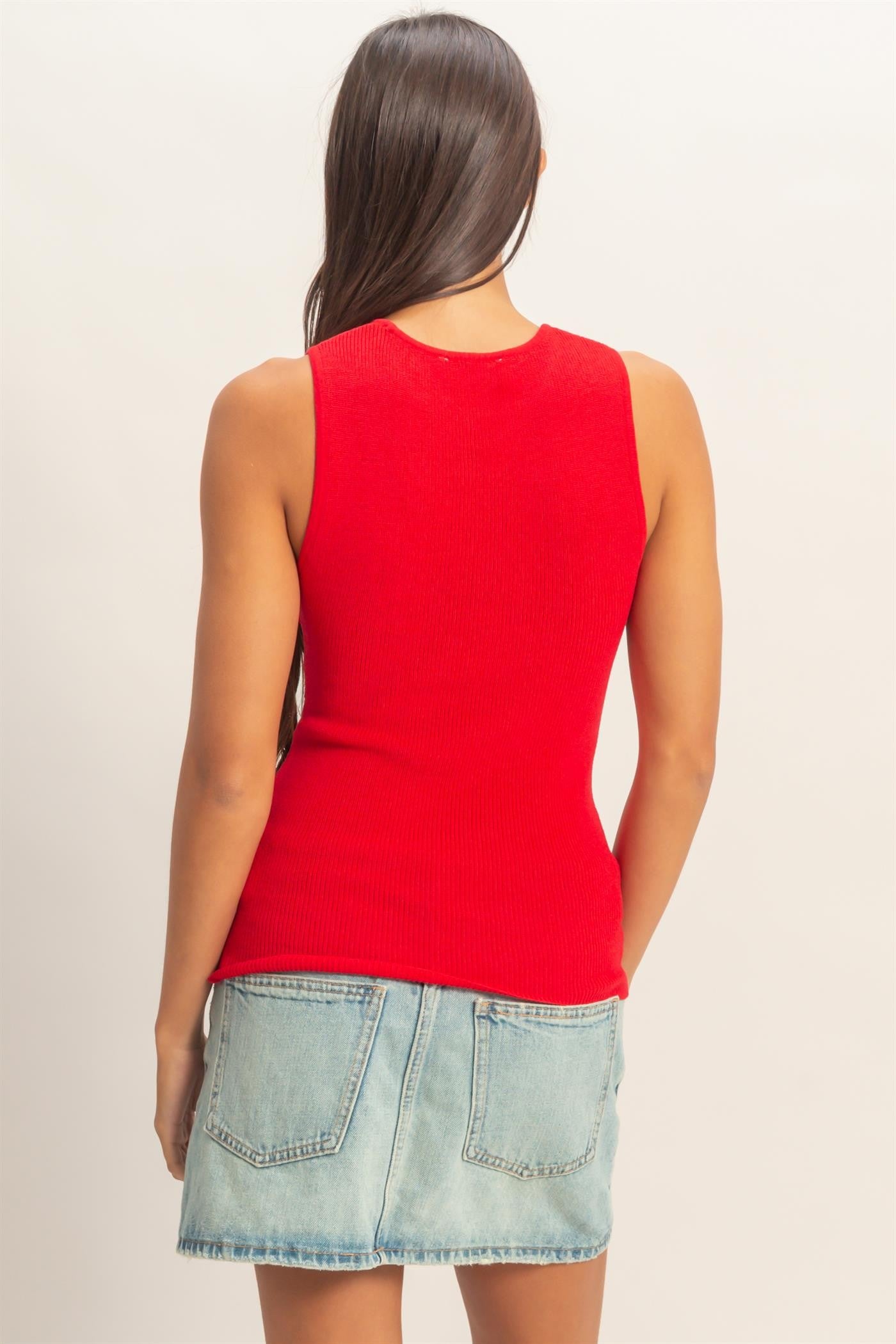 Red Ribbed Knit Tank Top