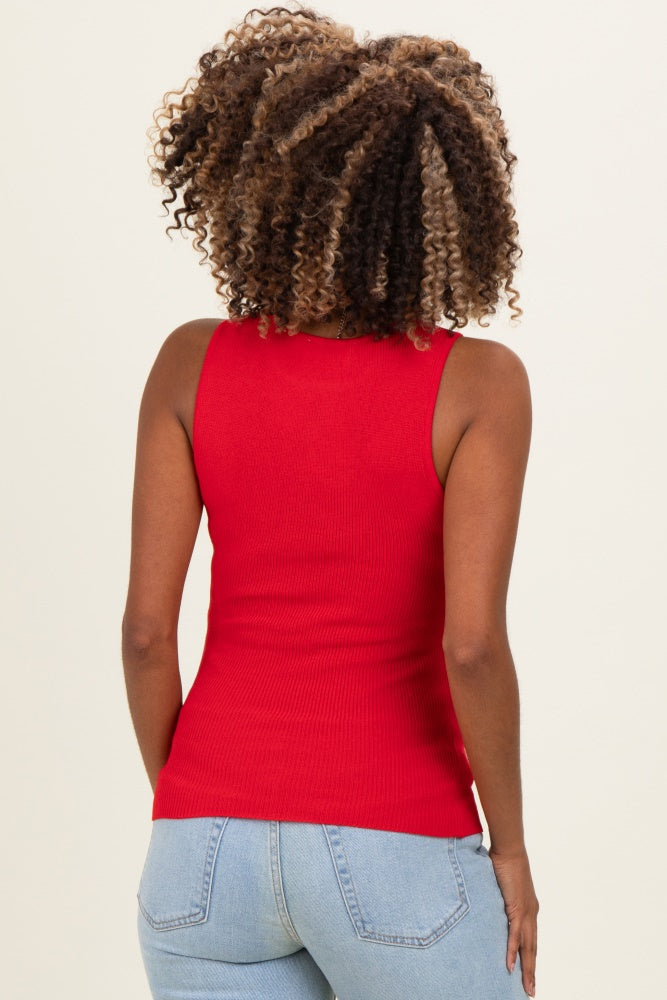 Red Ribbed Knit Maternity Tank Top