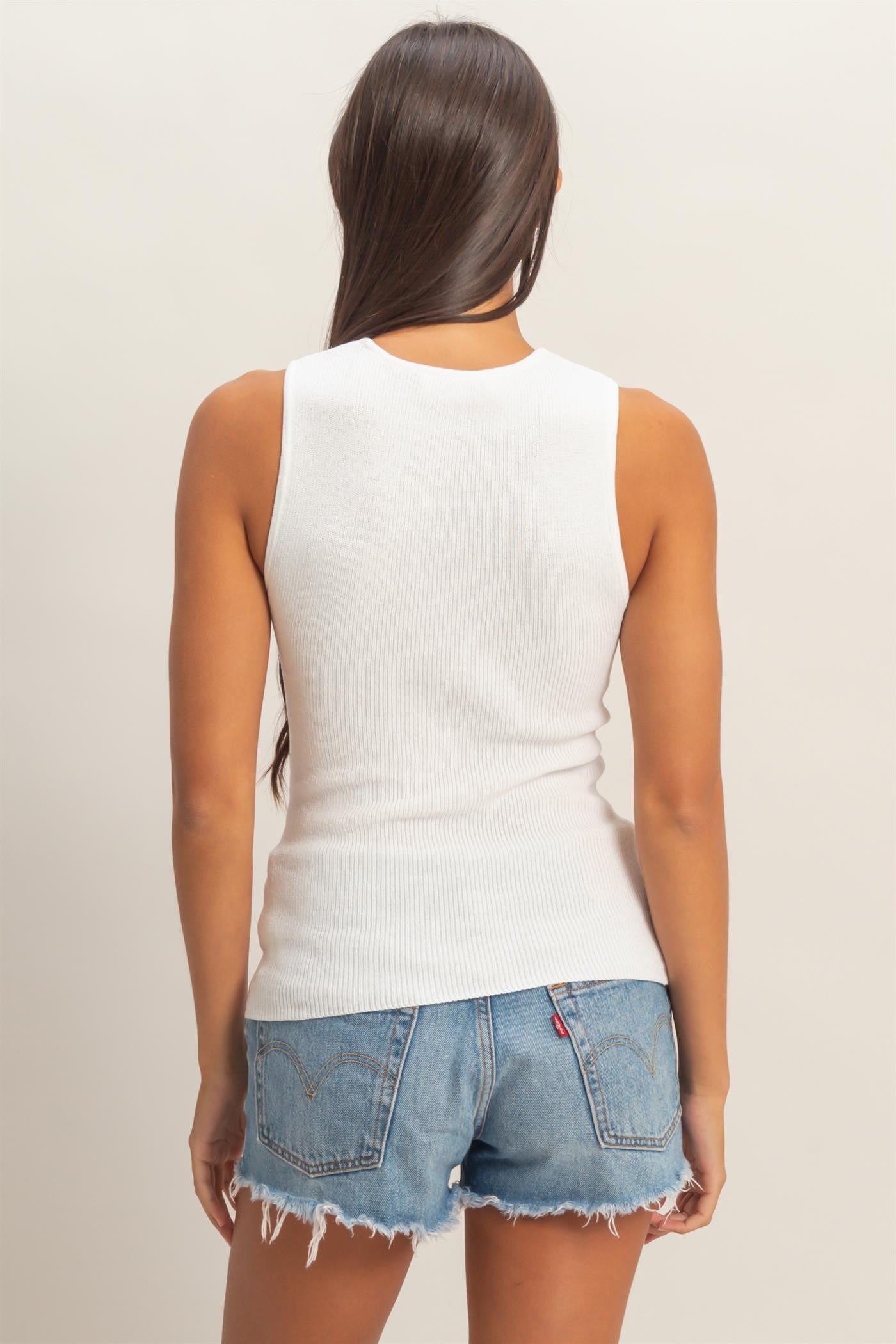 White Ribbed Knit Tank Top