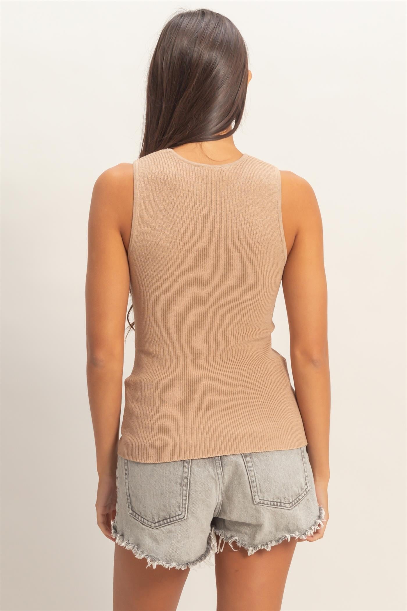 Dark Taupe Ribbed Knit Tank Top